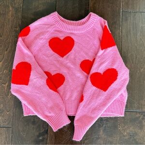H&M “Divided” Pink Knit Sweater with Red Hearts. Women’s Size Medium.